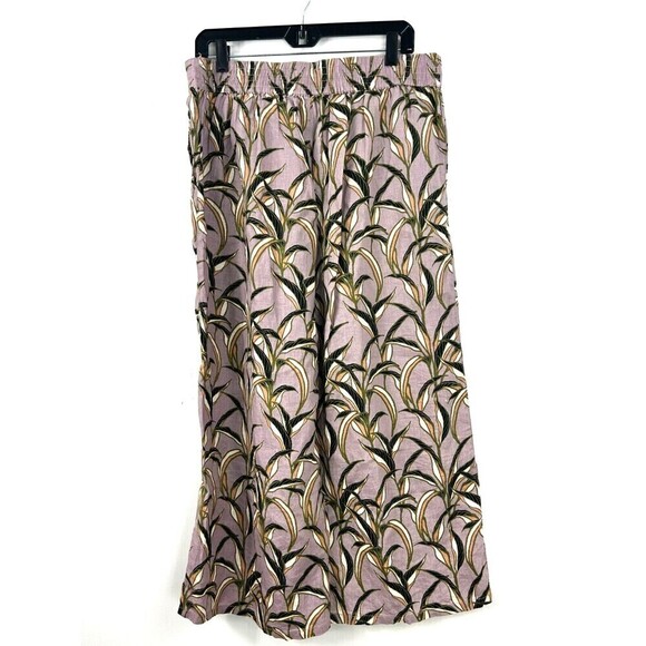 Tahari Womens Sz L Linen Purple Wide Leg Cropped Pants Pull On Elastic Waist E2 - Picture 7 of 12